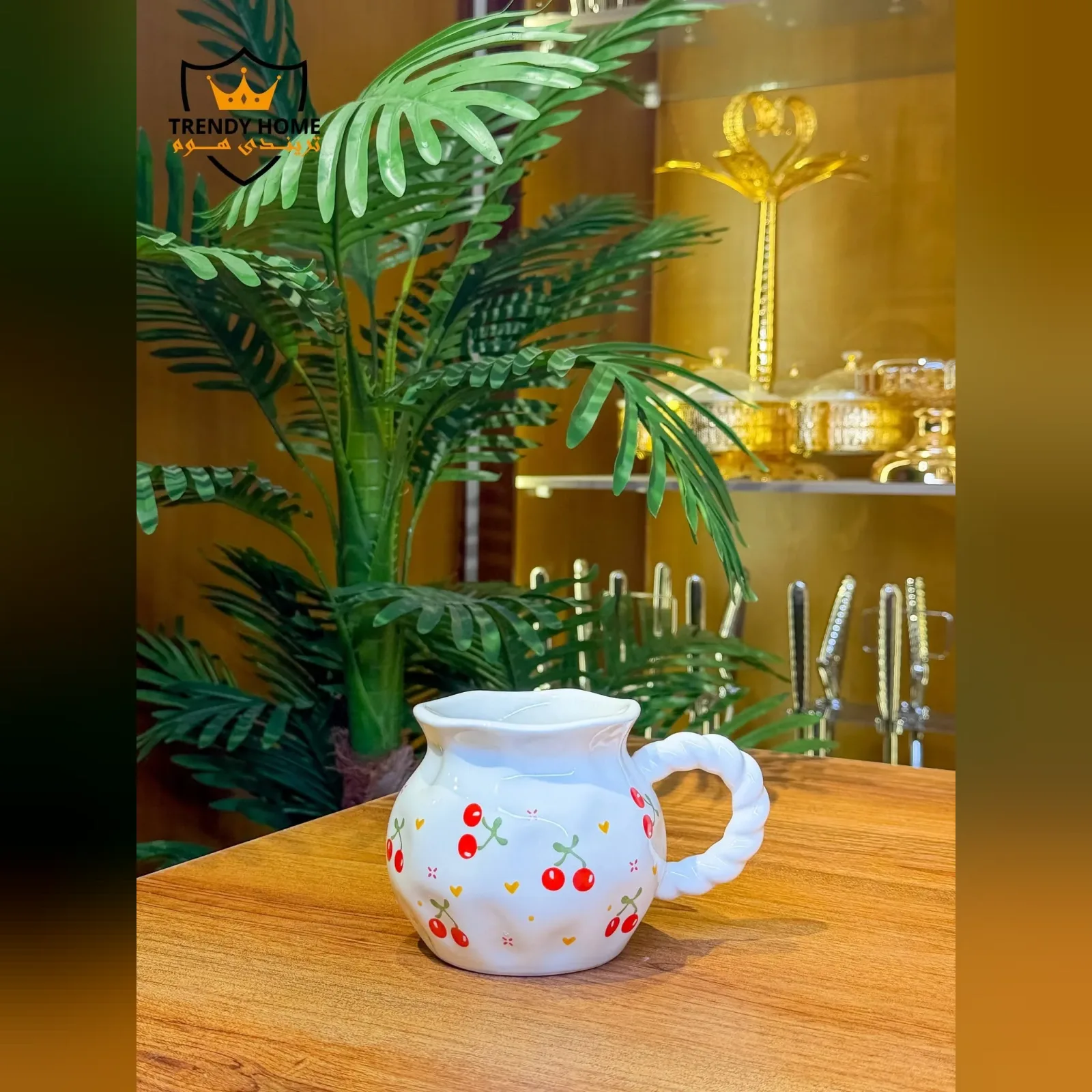 Cherry Print Ceramic Creamer Jug