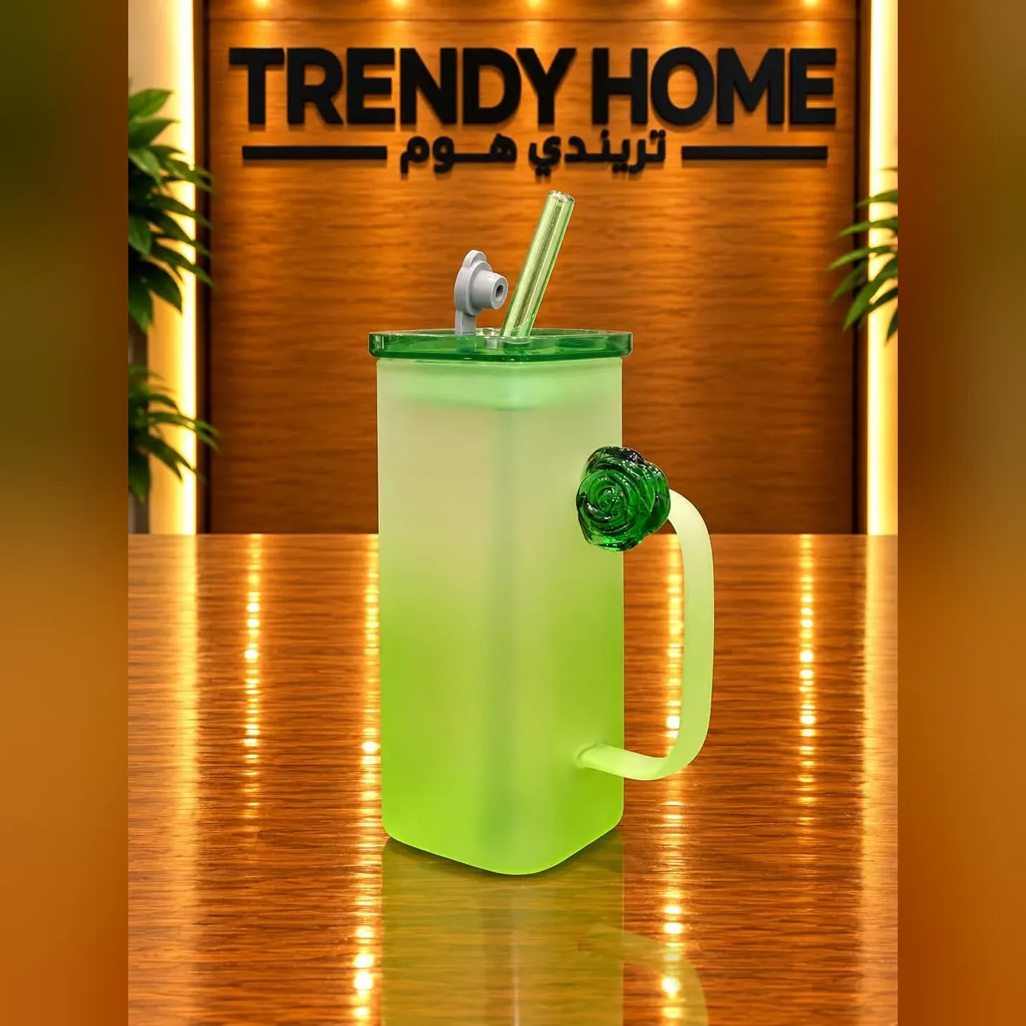 Frosted Glass Tumbler with Straw