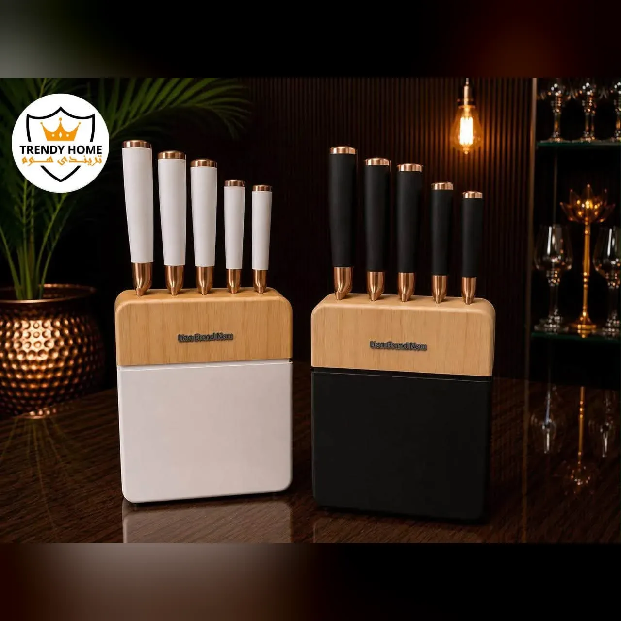 Five-Piece Kitchen Knife Set with Wooden Block