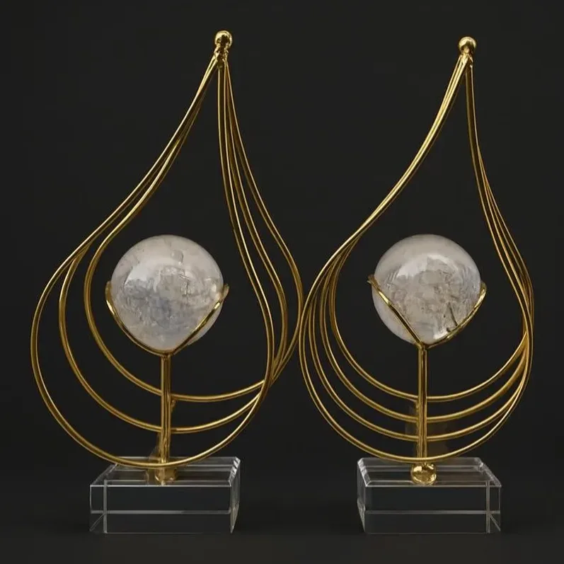 Gold Teardrop Sculpture with Glass Ball