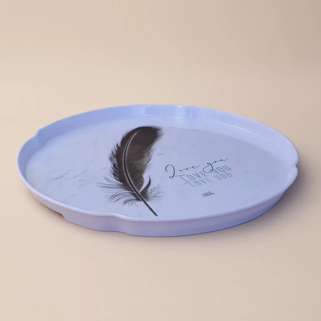 Round Serving Tray with Feather Print