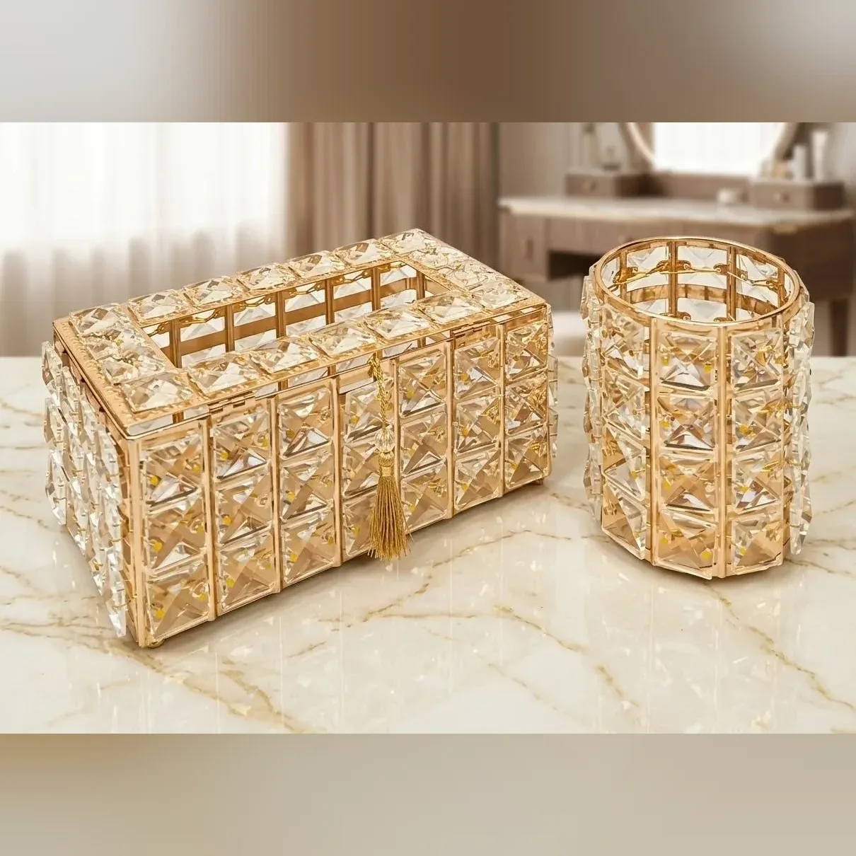Crystal Tissue Box and Holder Set
