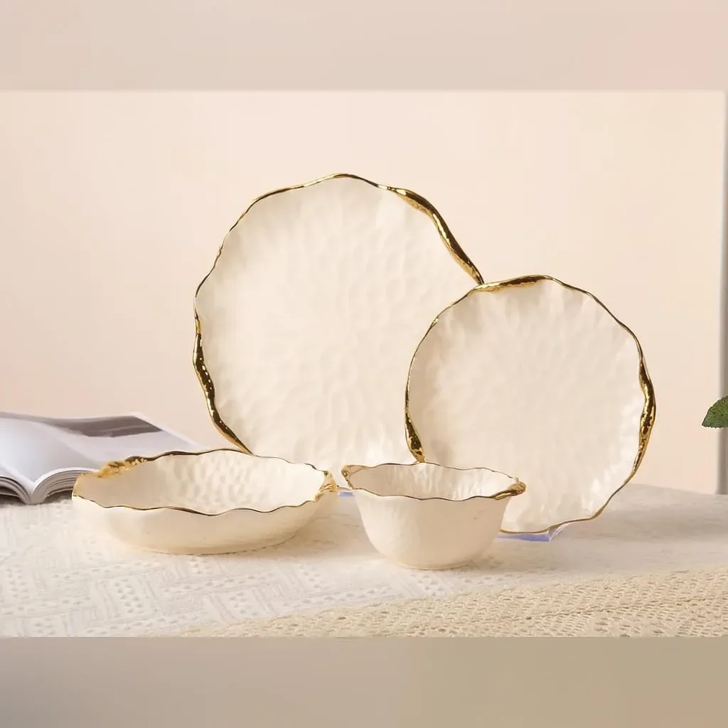 Ceramic Dinner Set with Gold Rim
