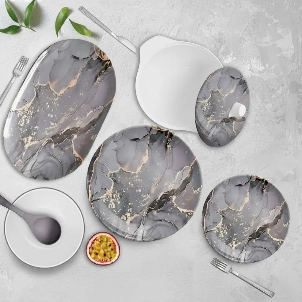 Grey Marble Dinner Set