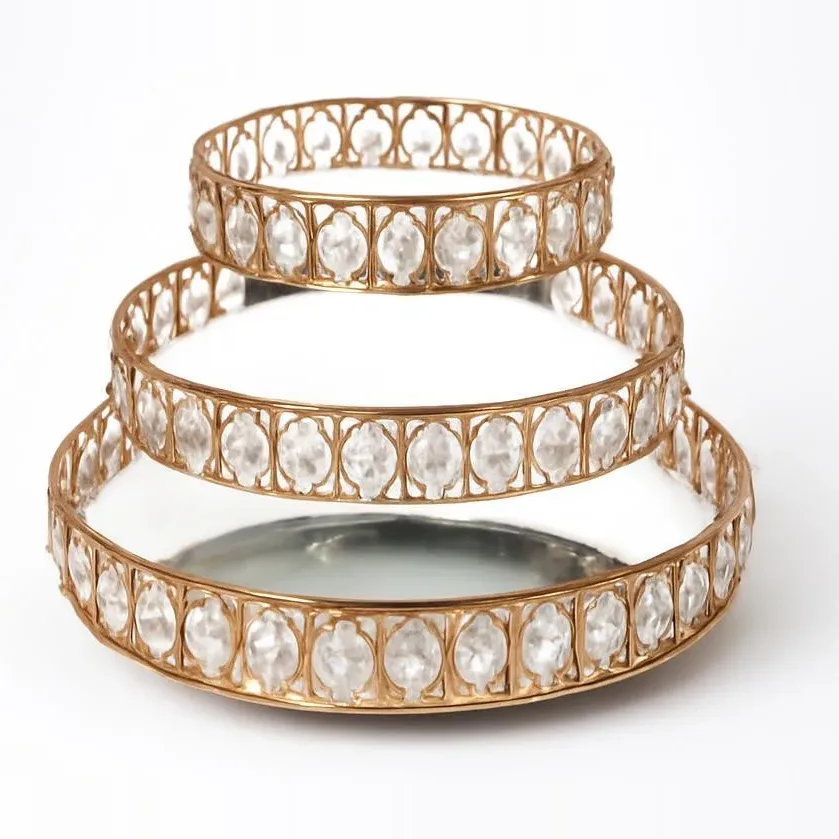 Gold Mirrored Crystal Tray Set