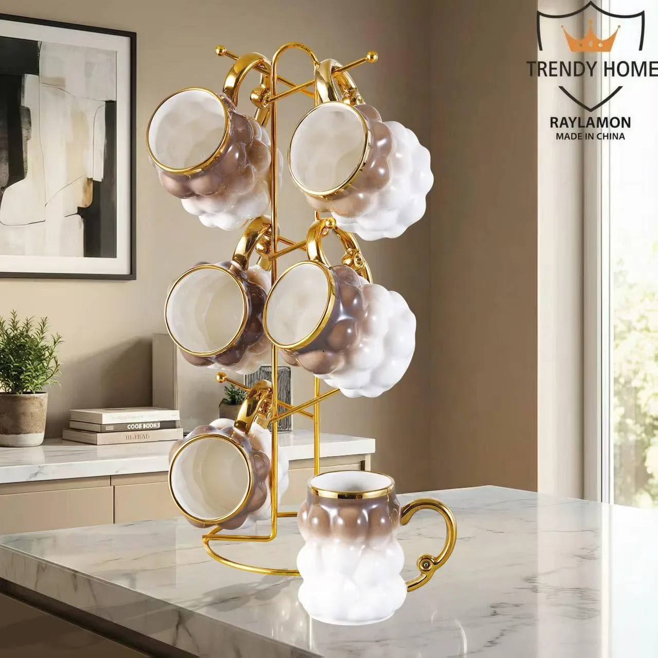 Bubble Ceramic Mugs with Stand