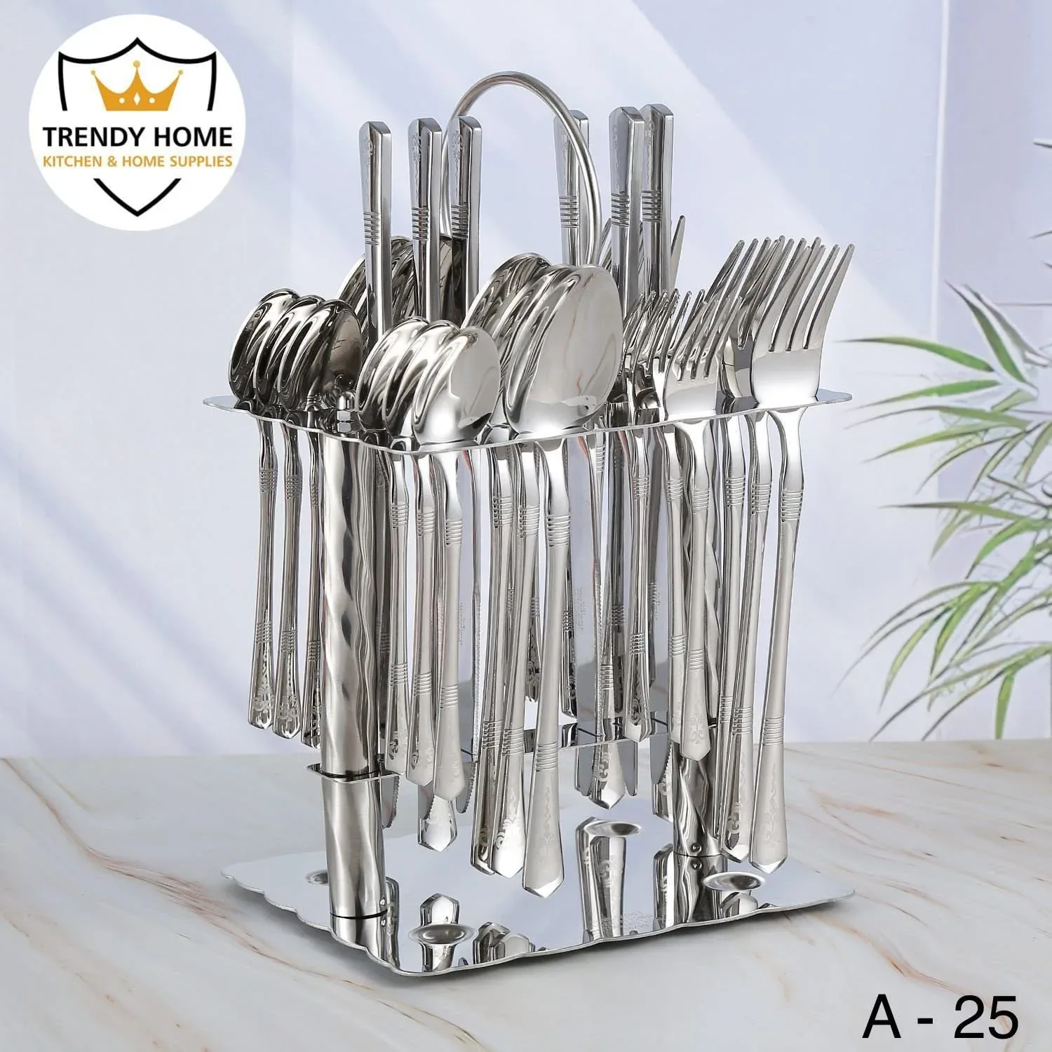 Stainless steel cutlery set with stand