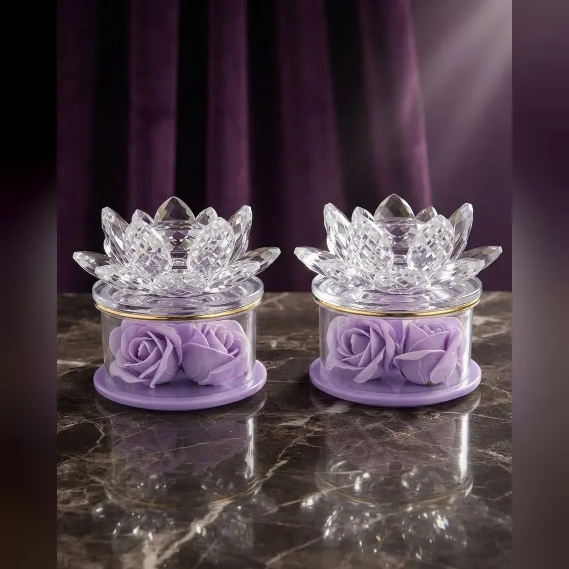Crystal Lotus Lid Decorative Jar
