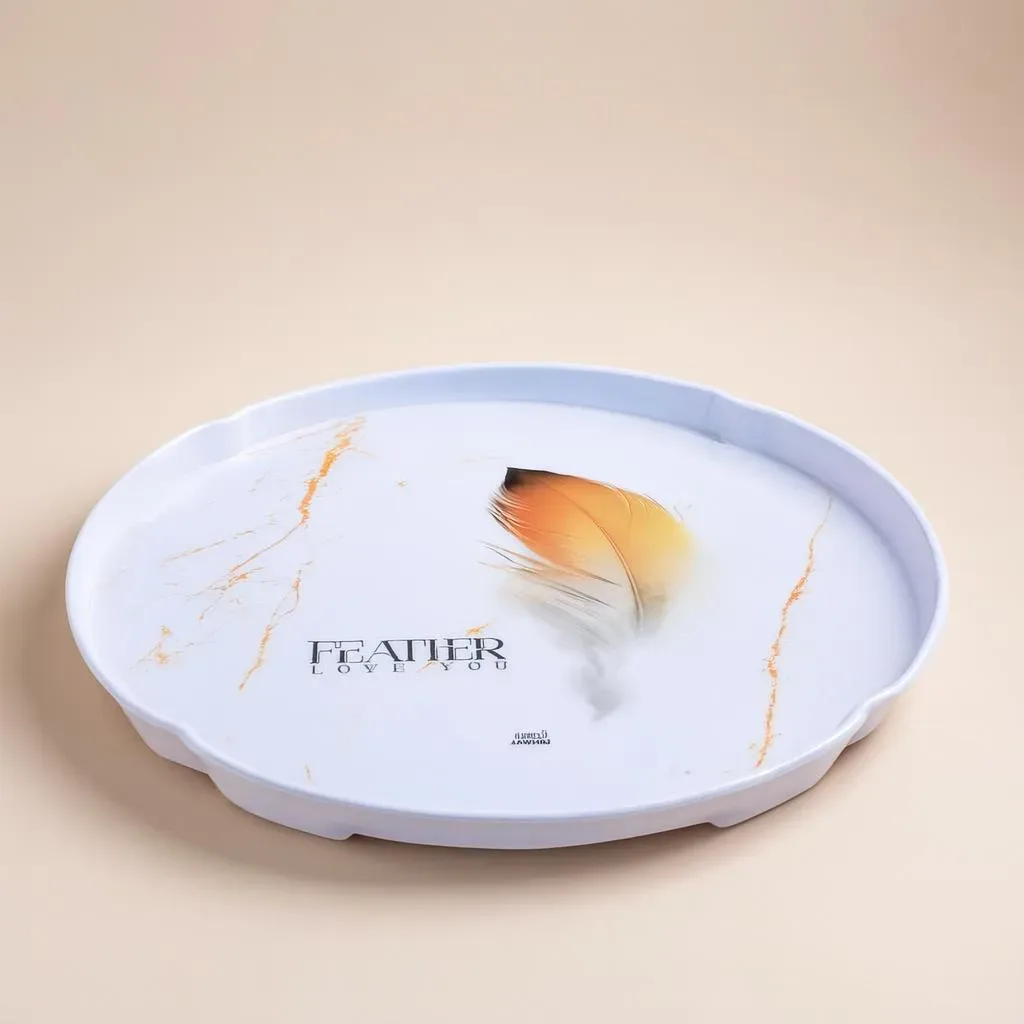 Oval Serving Tray with Feather Design