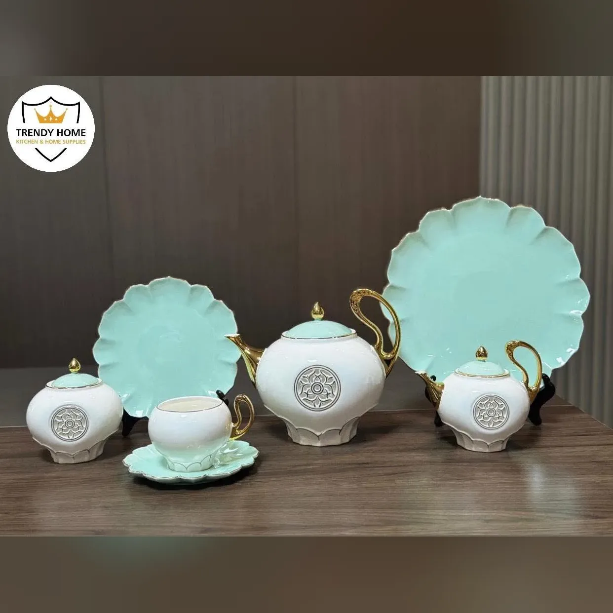 Gold-Trim Porcelain Tea Set
