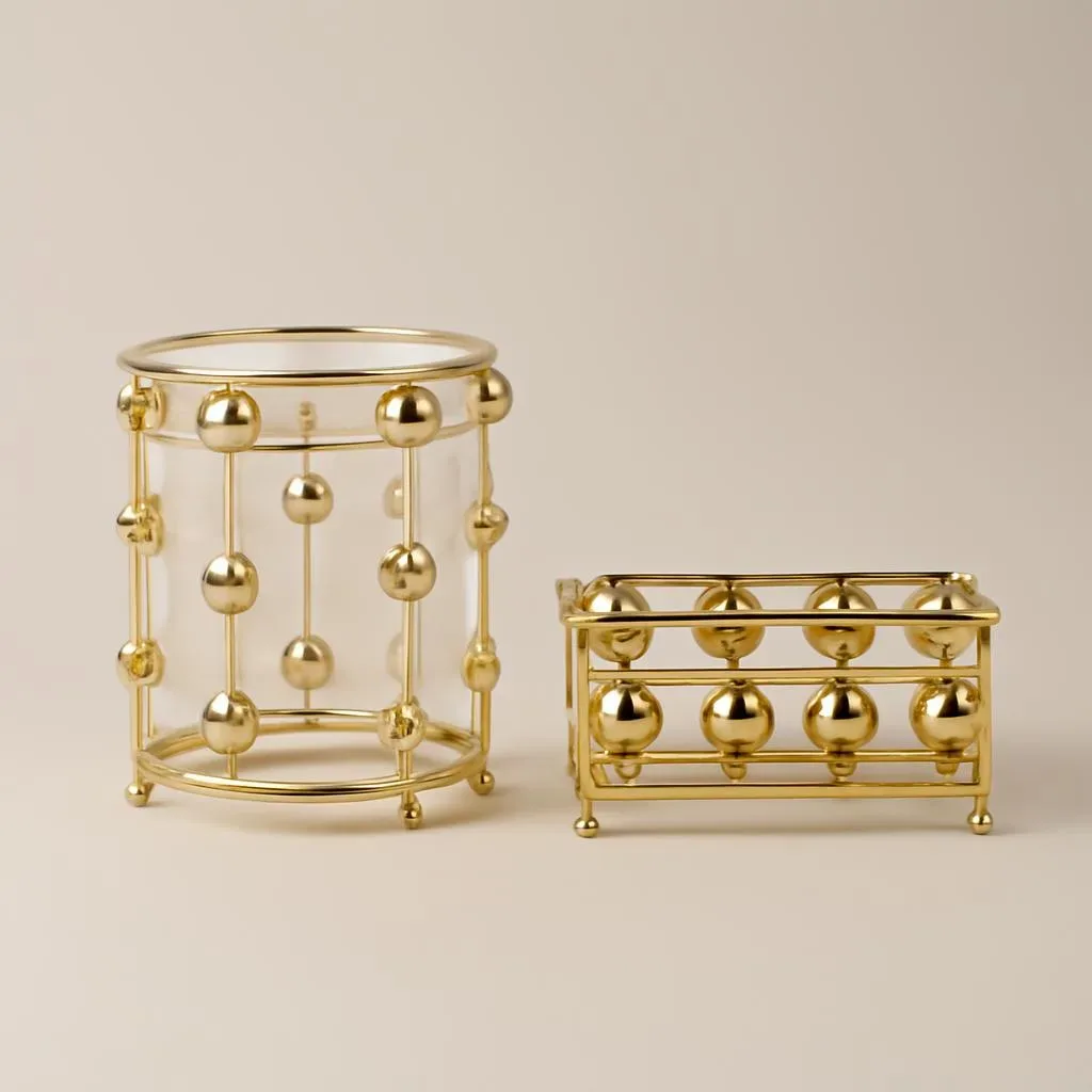 Gold Waste Bin and Tissue Box Set
