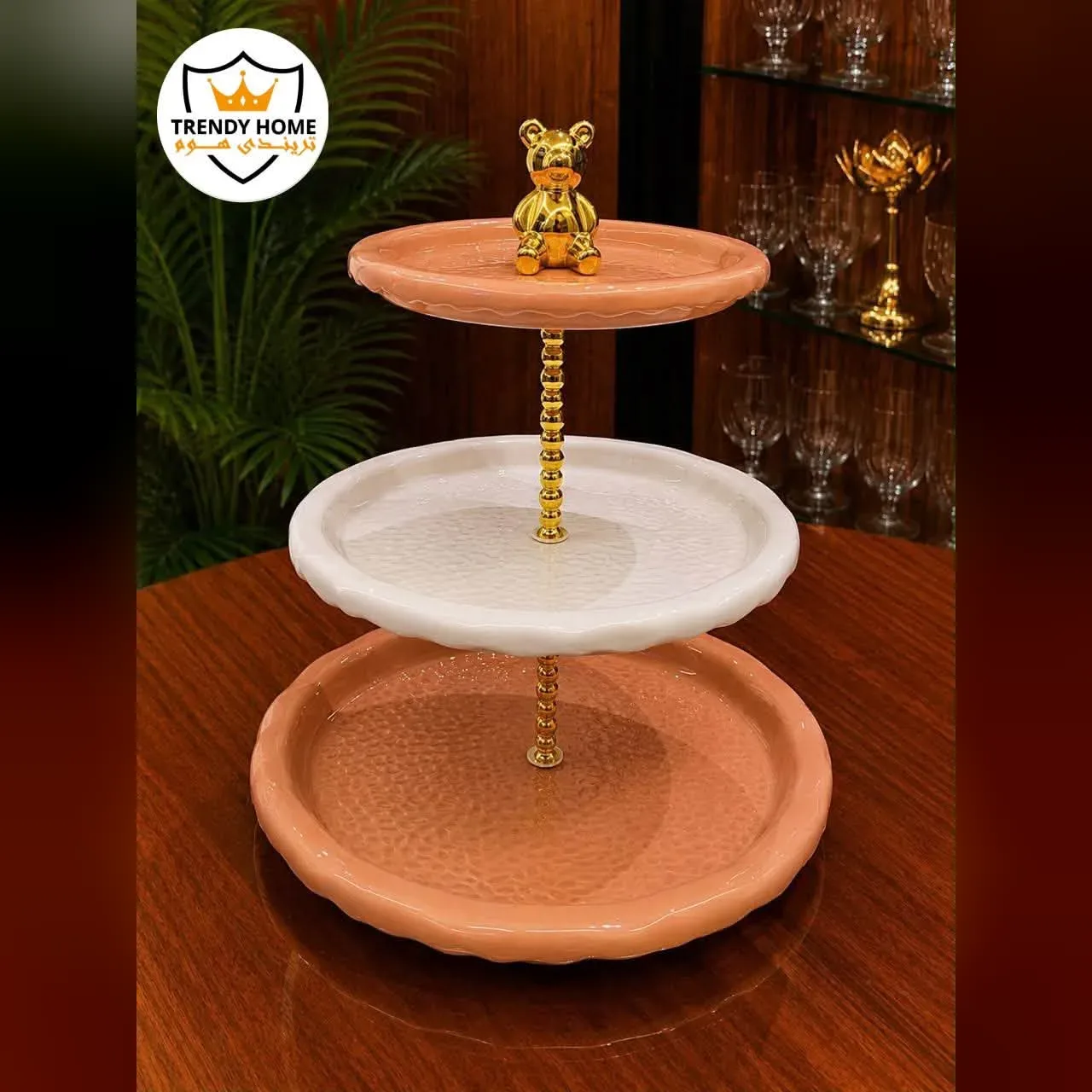 3-Tier Serving Stand with Gold Bear