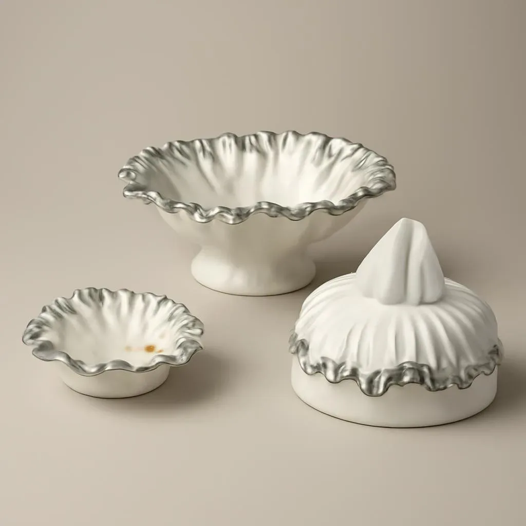 Ceramic Decor Set with Silver Rim