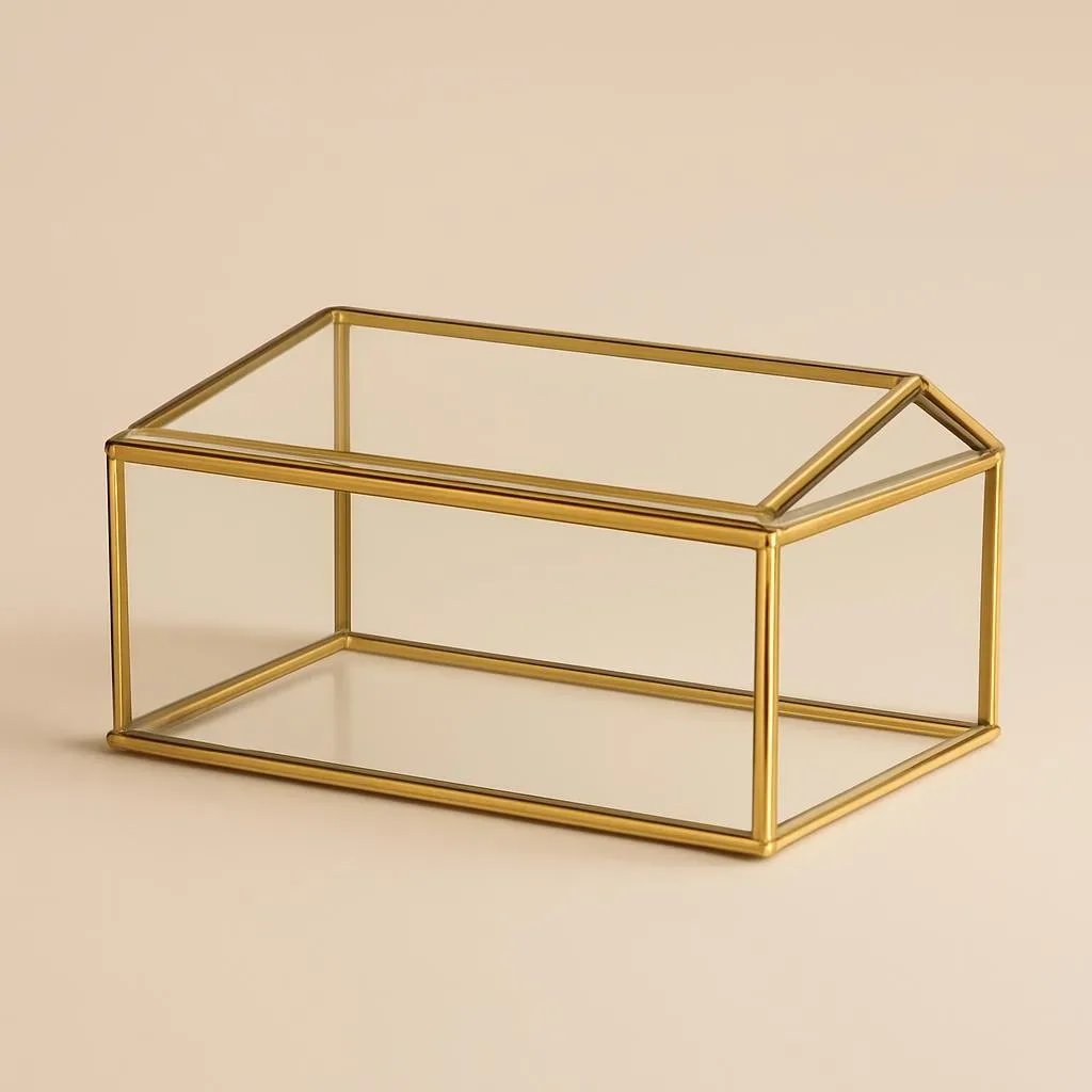 Glass Jewelry Box Gold Frame