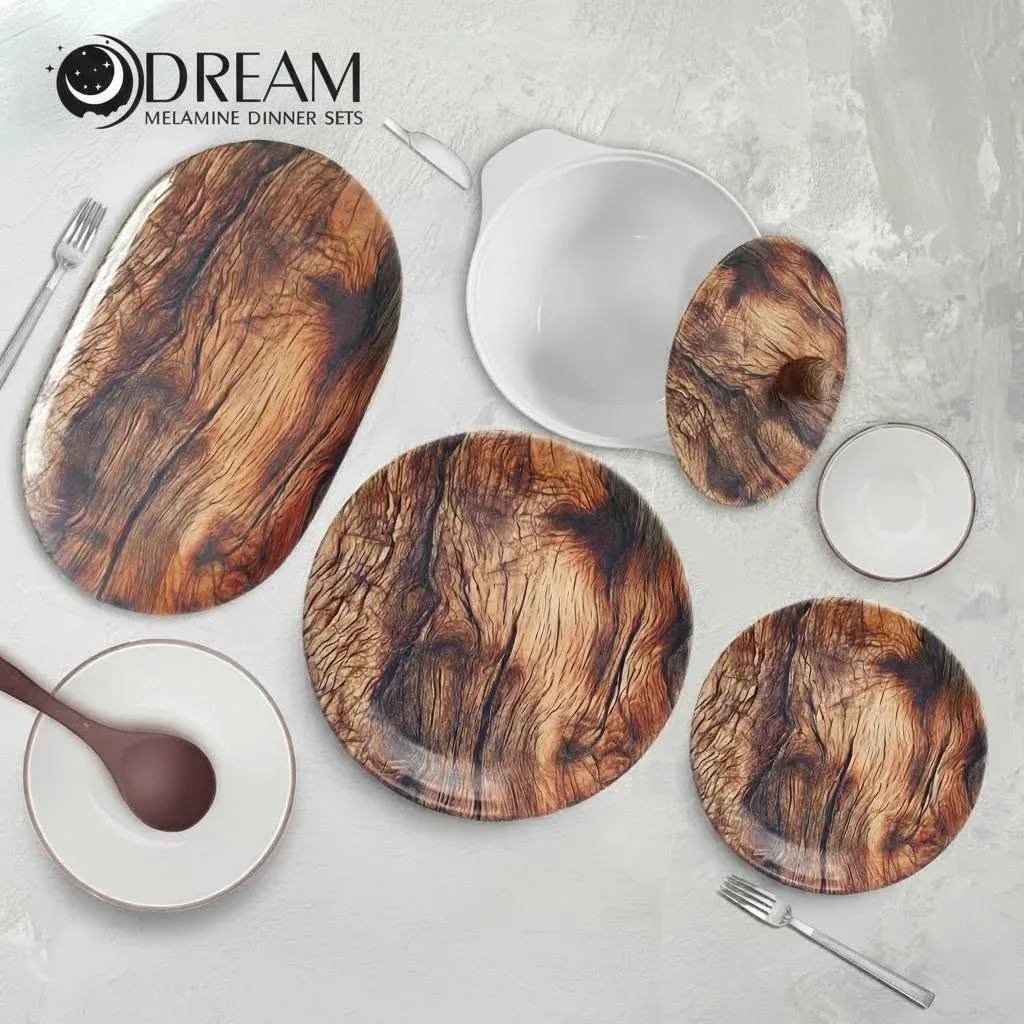 Wood Print Melamine Dinner Set