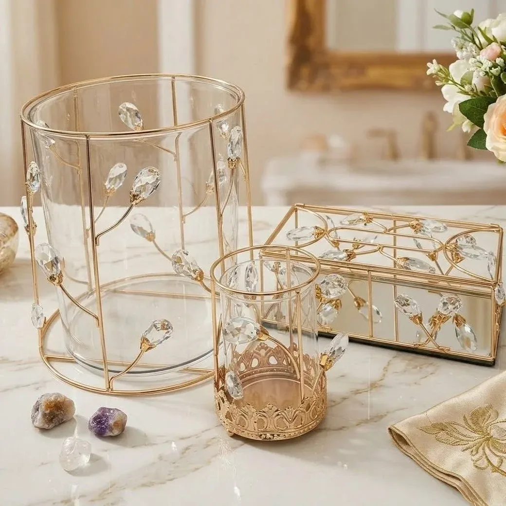 Gold Crystal Bathroom Accessory Set