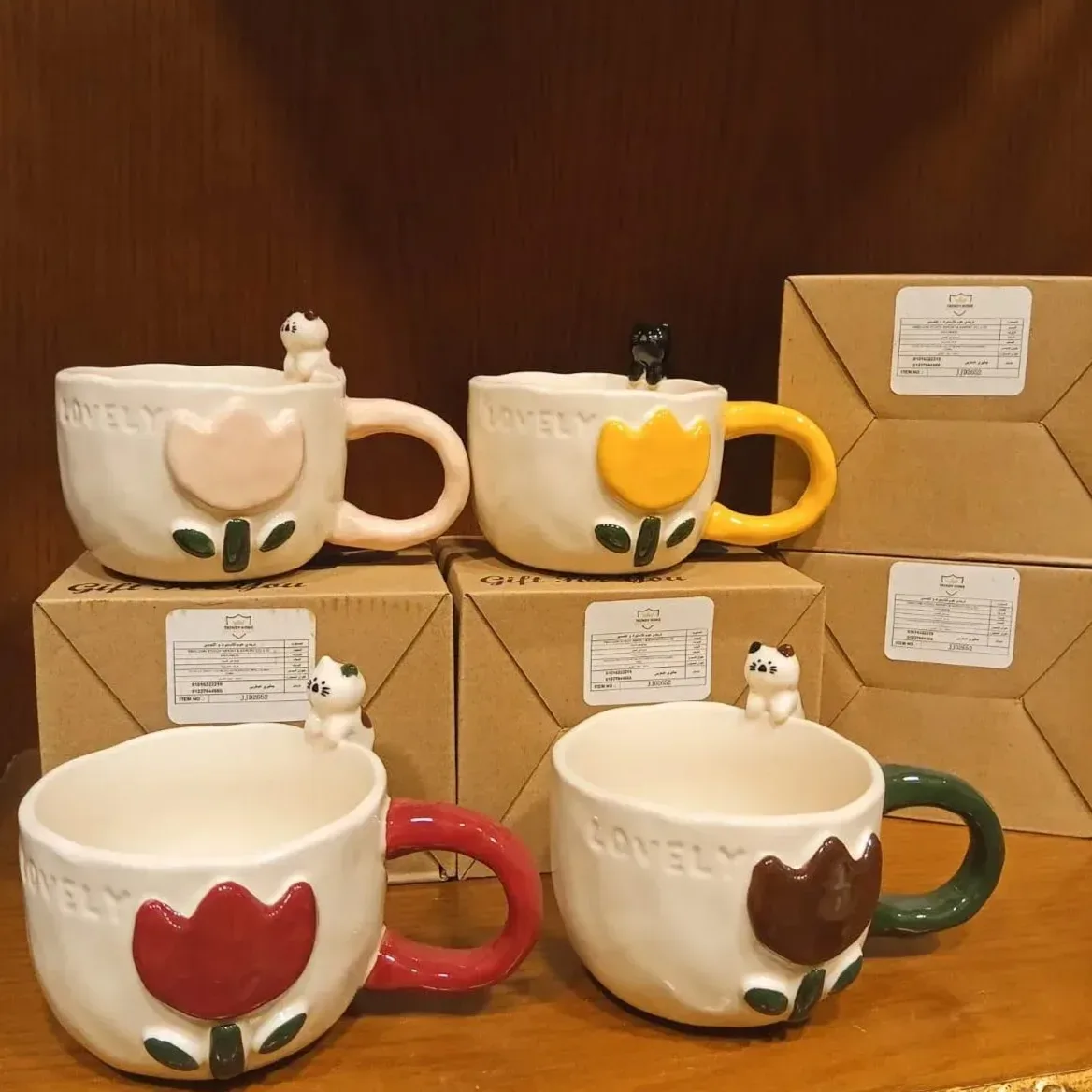 Ceramic Tulip Mug with Cat