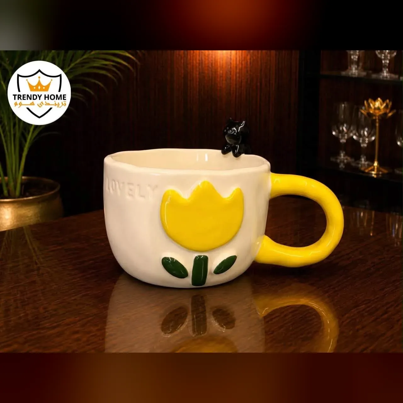 Ceramic Tulip Mug with Cat