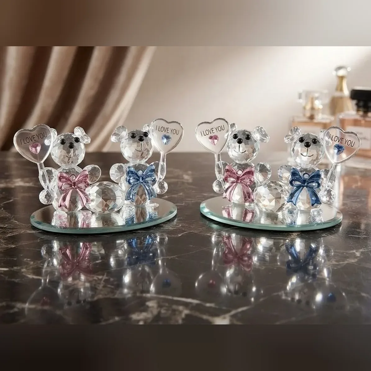 Crystal Teddy Bear Couple Figurine