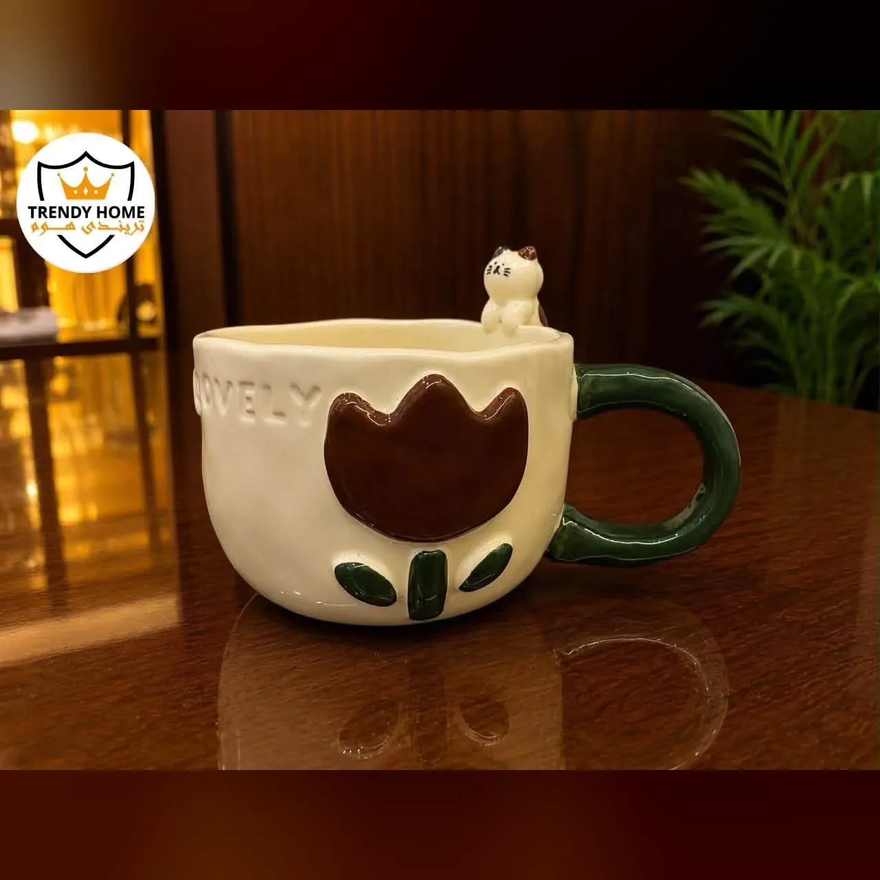 Ceramic Tulip Mug with Cat