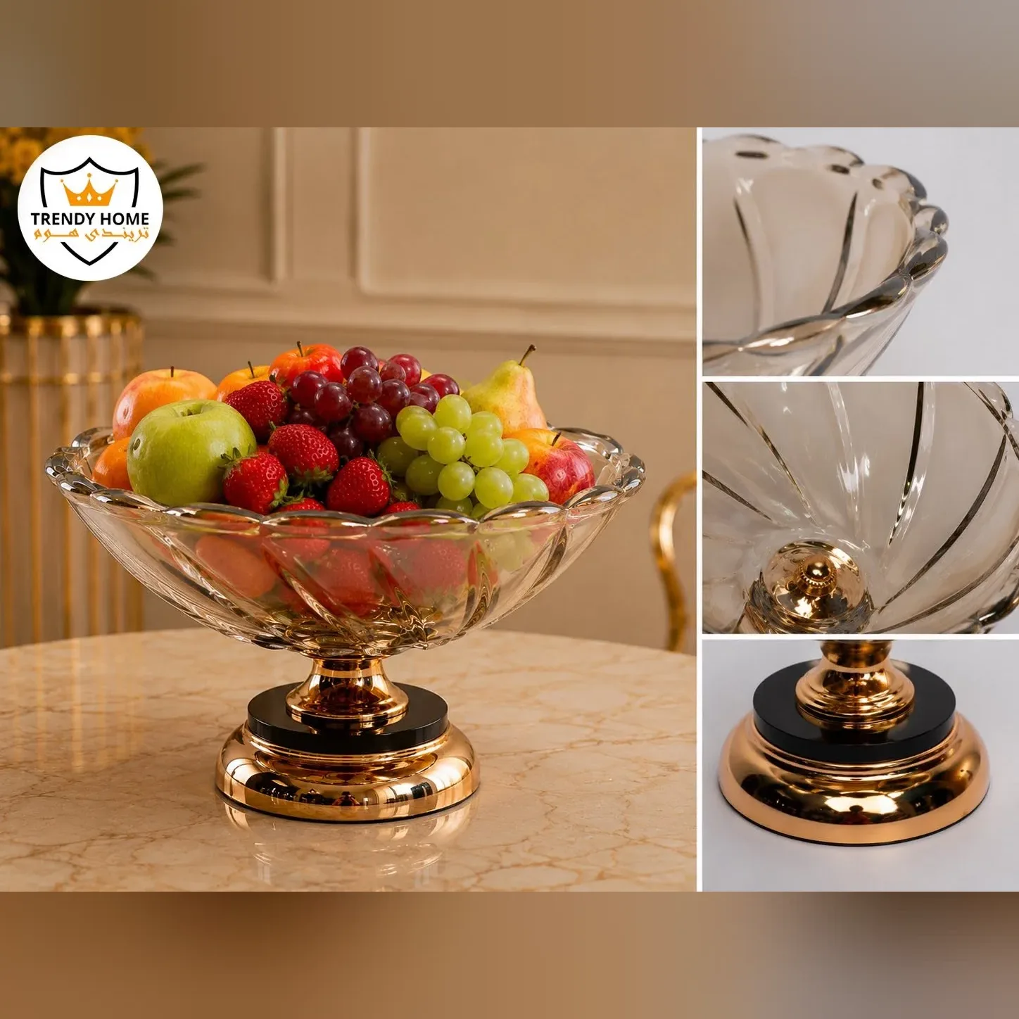 Glass Fruit Bowl with Gold Stand