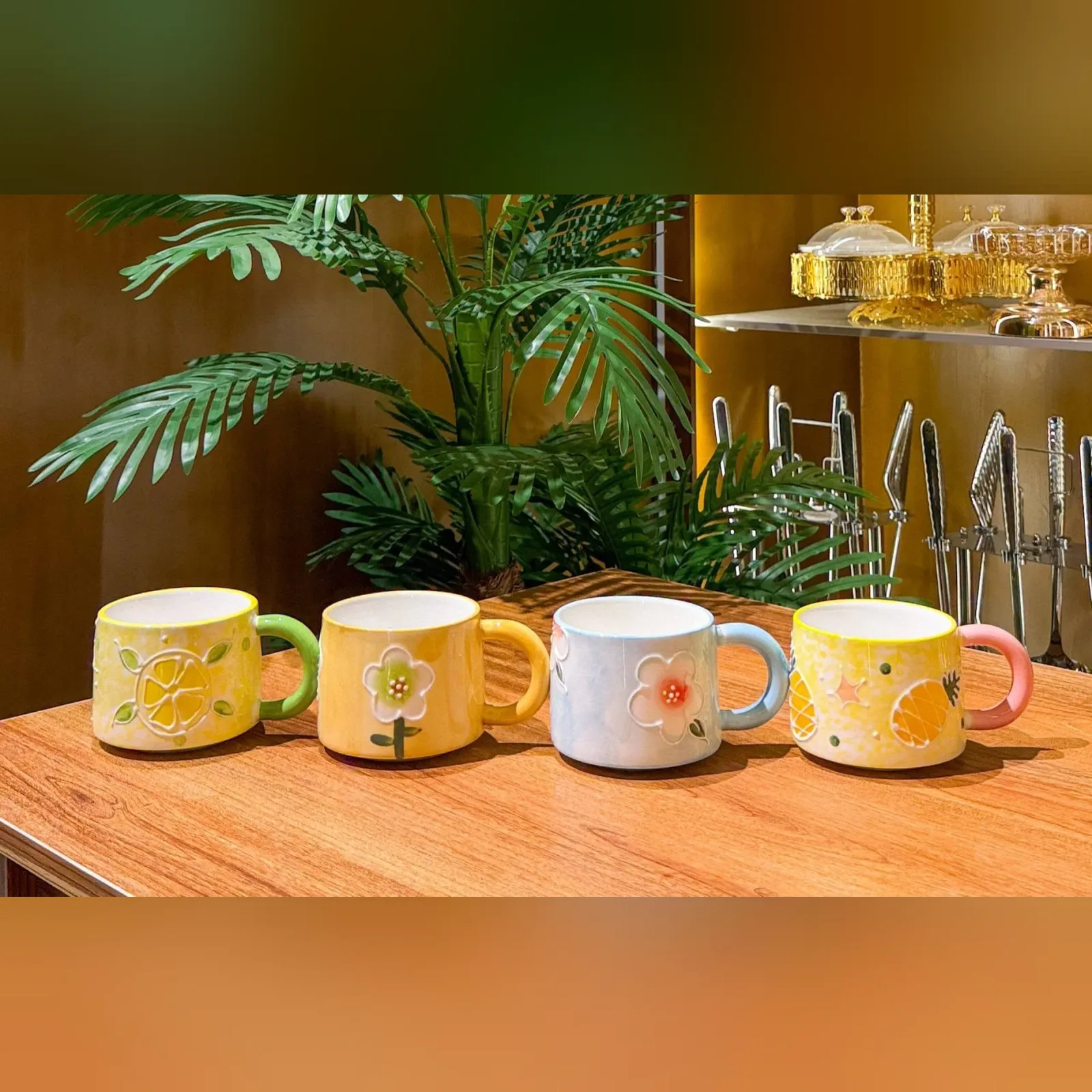Ceramic Mug with Fruit and Flower Design