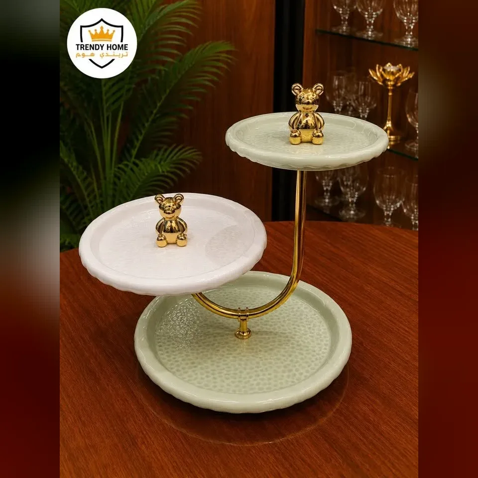Two-Tier Serving Stand with Gold Bear