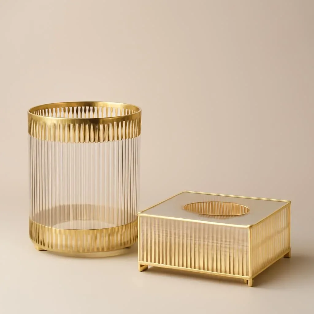 Ribbed Waste Bin and Tissue Box Set