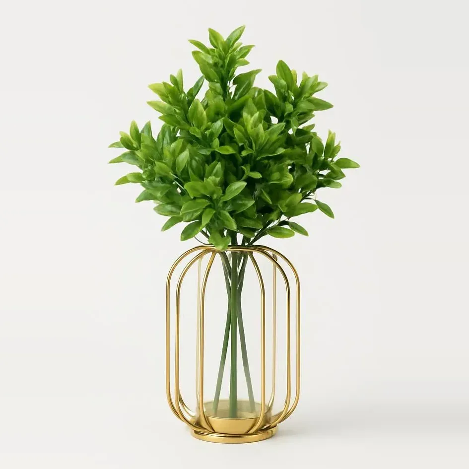 Gold Wire Glass Vase with Artificial Greenery
