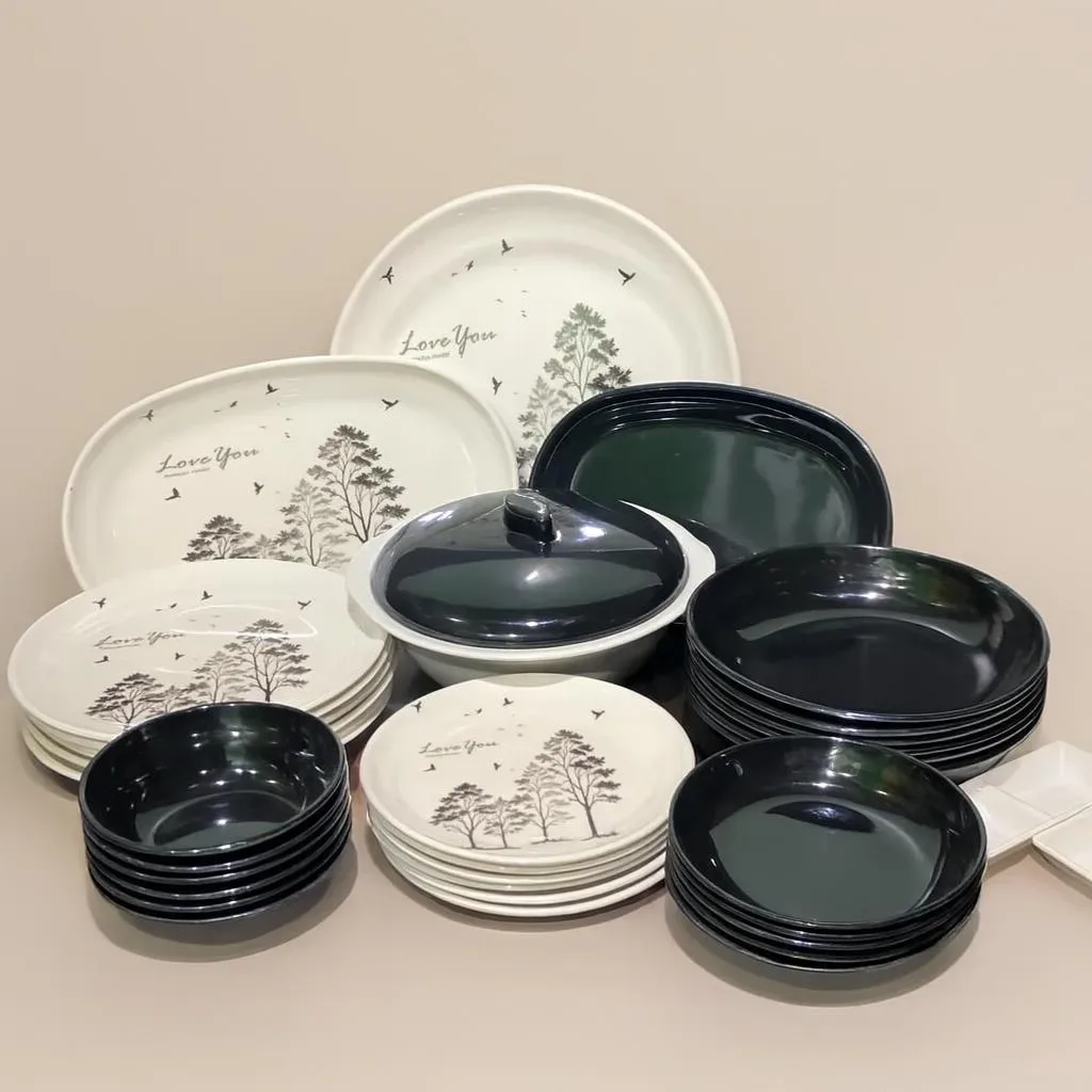 Dinner Set with Tree Print