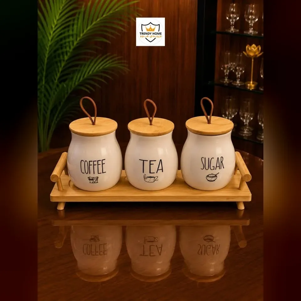 Ceramic Coffee Tea Sugar Canister Set